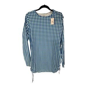 Draper James x Lands End Gingham Swim Rash Guard Shirt White Blue WOMENS SIZE XL